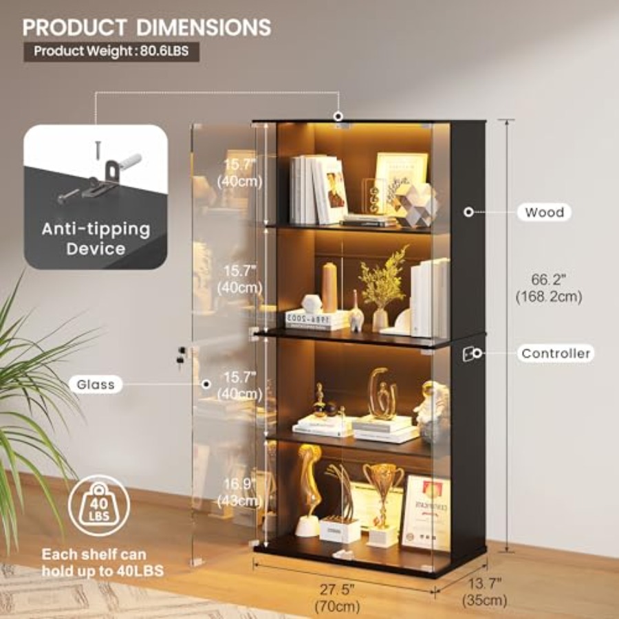 Black Display Cabinet with Gla - огляд і ціна Soft Close Hinge